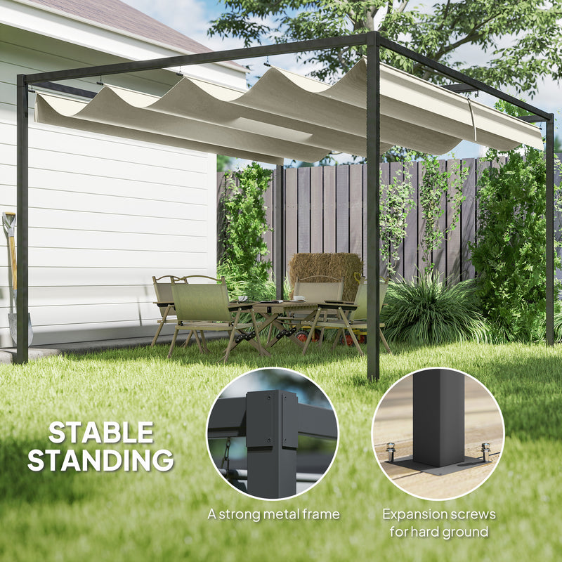 4 x 3m Metal Pergola With Retractable Roof Shade Ideal For Patio Or Garden Use Cream White AOSOM