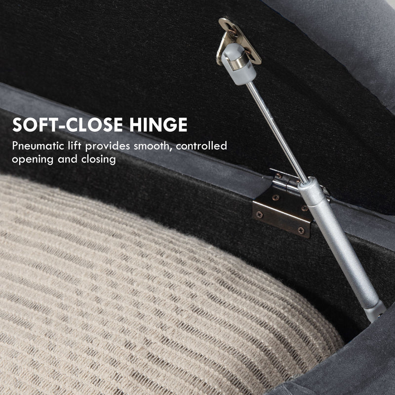 Velvet Feel Half Moon Storage Ottoman Seat With Hidden Compartment, Dark Grey