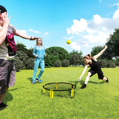 SPORTNOW Spike Game Set, Mini Beach Games Set with Net, 3 Balls and Ball Pump, Portable with Carrying Bag for Outdoor Team Sports, Yellow AOSOM
