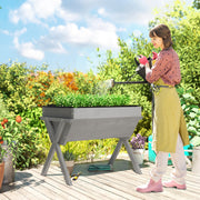 Wooden Raised Garden Planter Box With Legs And Liner For Outdoor Growing Light Grey AOSOM