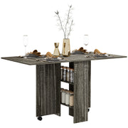 Folding Drop Leaf Dining Table with Storage Shelves and Wheels for Small Spaces, Grey