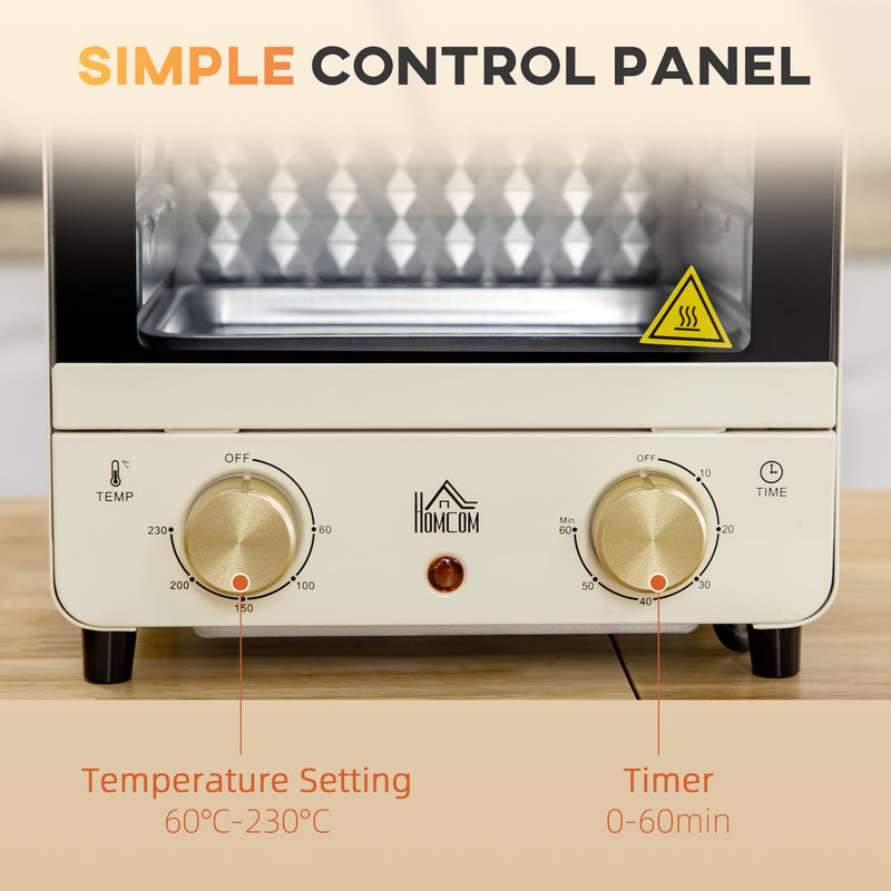 15L Electric Mini Oven with Grill and Adjustable Timer Ideal for Small Kitchens Cream White