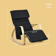 Reclining Rocking Lounge Chair with Footrest Pillow and Side Pocket for Home Relaxation Black