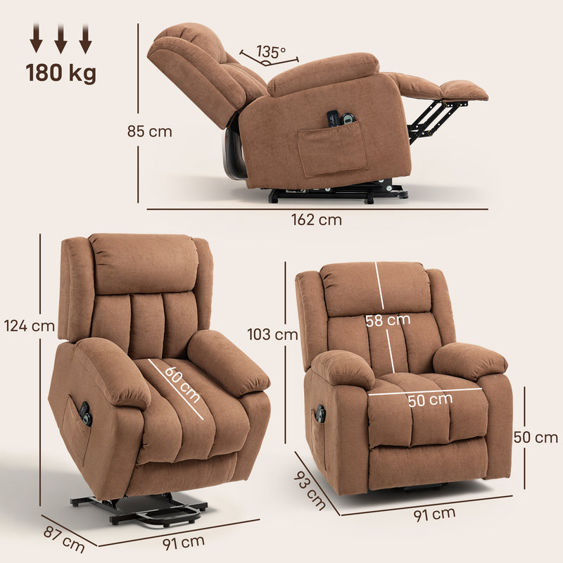 Electric Power Lift Recliner Chair with Massage and Footrest for Elderly Comfort Brown