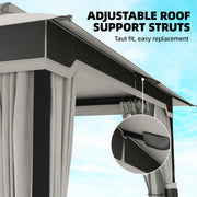 3x3.6m Metal Garden Gazebo with Curtains and Mesh for Shaded Private Outdoor Seating, Light Grey Outsunny