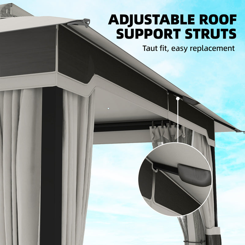 3x3.6m Metal Garden Gazebo with Curtains and Mesh for Shaded Private Outdoor Seating, Light Grey Outsunny