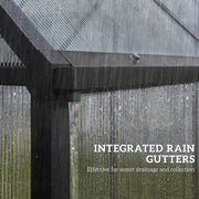 Walk-In Polycarbonate Greenhouse 6x6.5ft | Aluminium Frame, Roof Vent & Rain Gutter – Black Outsunny