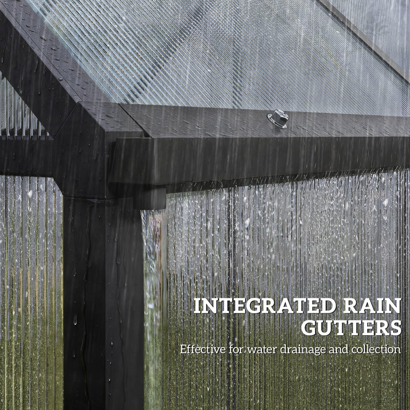 Walk-In Polycarbonate Greenhouse 6x6.5ft | Aluminium Frame, Roof Vent & Rain Gutter – Black Outsunny
