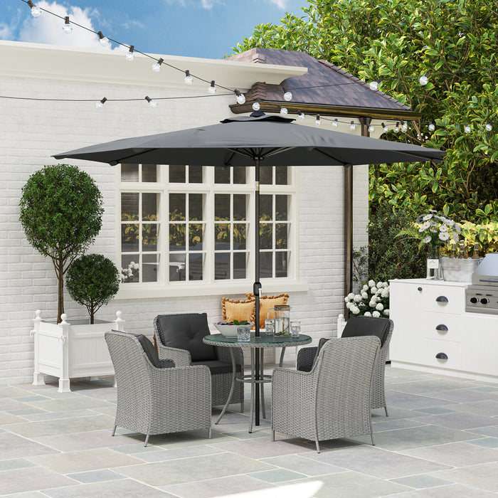 Light Grey 4 Seater Rattan Patio Dining Set with Parasol and Cushions by Outsunny