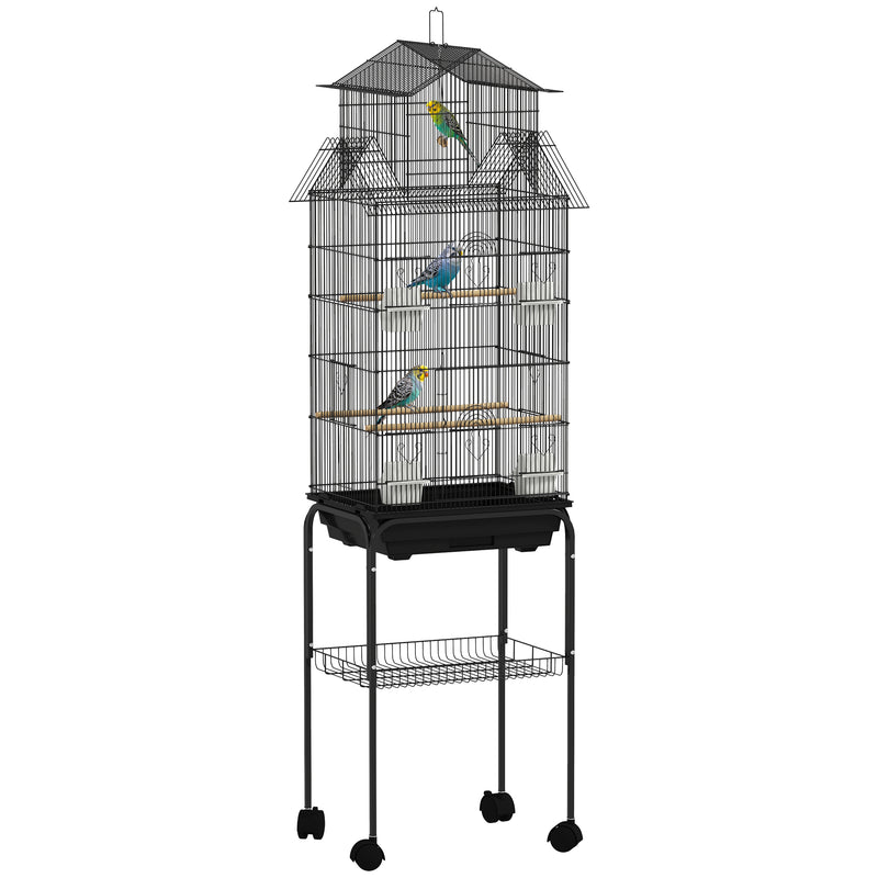Tall Metal Bird Cage with Swing Perch Food Tray and Handle for Finches Canaries Budgies by PawHut