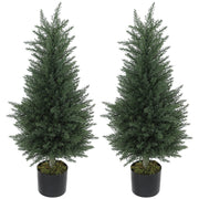 Set of 2 Artificial Cypress Trees 90cm UV Resistant with Pots for Indoor Outdoor Decor