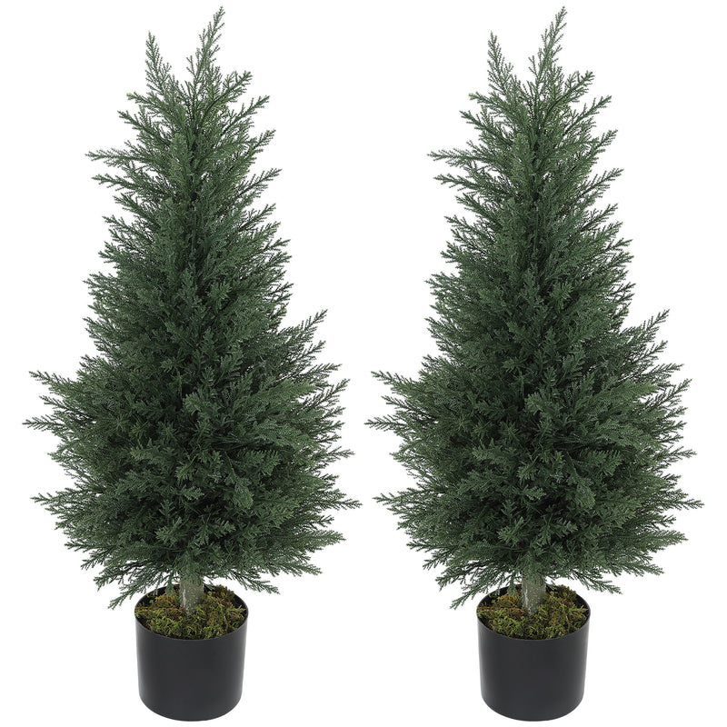 Set of 2 Artificial Cypress Trees 90cm UV Resistant with Pots for Indoor Outdoor Decor