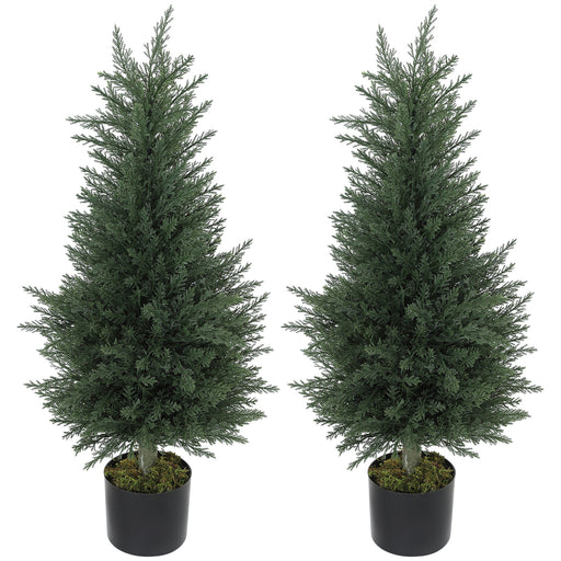 Set of 2 Artificial Cypress Trees 90cm UV Resistant with Pots for Indoor Outdoor Decor