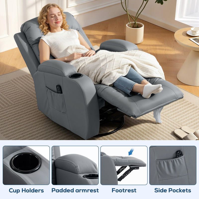 Reclining Massage Armchair with Heat and Remote for Relaxing Evenings at Home Grey