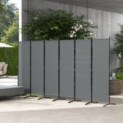 6 Panel Folding Garden Privacy Screen Freestanding Room Divider for Outdoor Use Dark Grey AOSOM