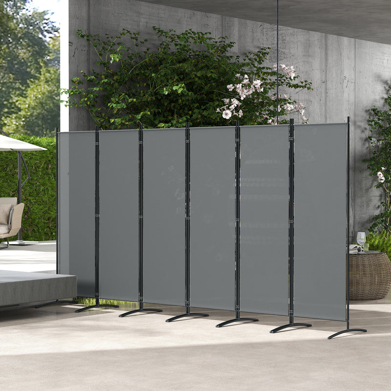 6 Panel Folding Garden Privacy Screen Freestanding Room Divider for Outdoor Use Dark Grey AOSOM