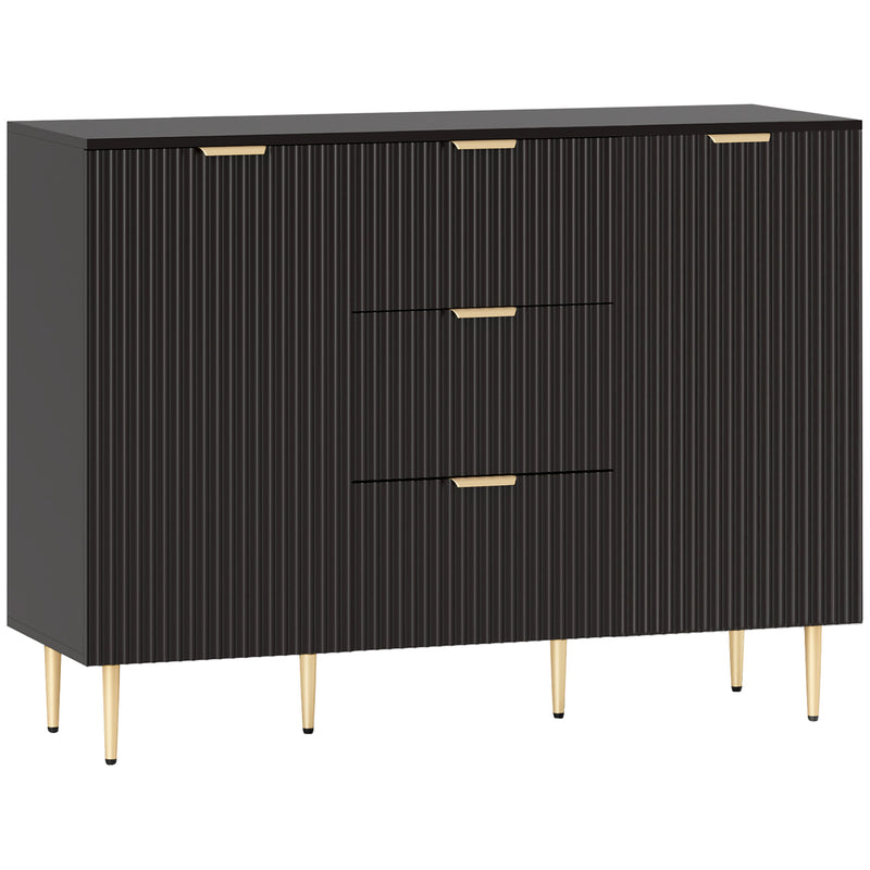 2 Door Sideboard with 3 Drawers and Adjustable Storage Shelves for Home Organisation Black