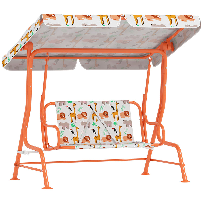 2 Seater Kids Garden Swing Bench With Adjustable Canopy And Safety Belts, Orange Aiyaplay