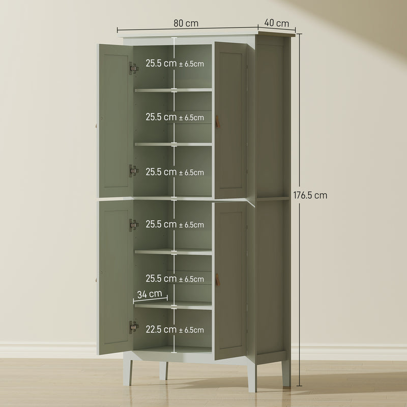 Tall Kitchen Pantry Cupboard with Motion Sensor LED Light for Storage Organisation Green