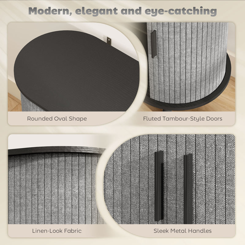 Modern Sideboard with Fluted Sliding Doors and Storage Shelves for Kitchen or Dining, Grey