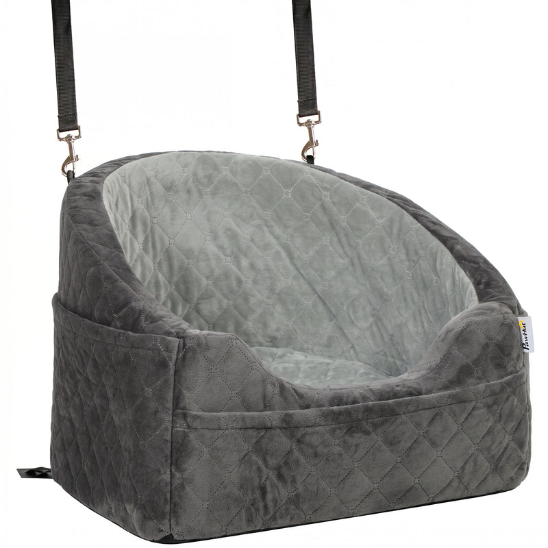 Dog Car Seat for Small Pets with Washable Cover and Adjustable Leash Grey