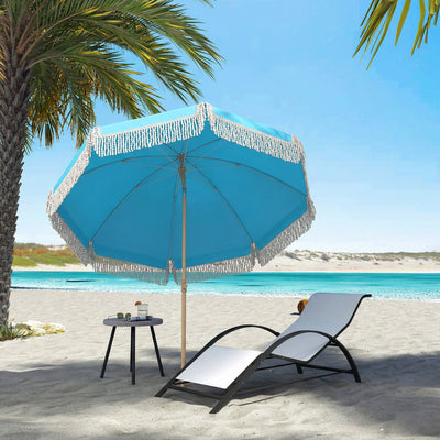 Tilting Beach Parasol with Sand Screw Base for Shade at Beach or Garden Outsunny