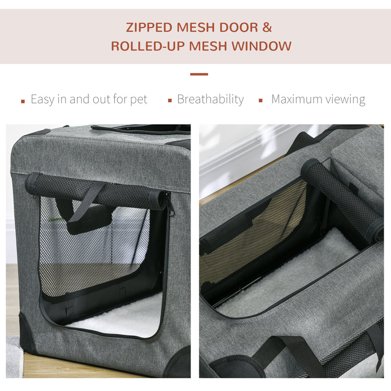 Folding Pet Carrier Bag with Mesh Panels for Travel and Outdoor Use, Grey