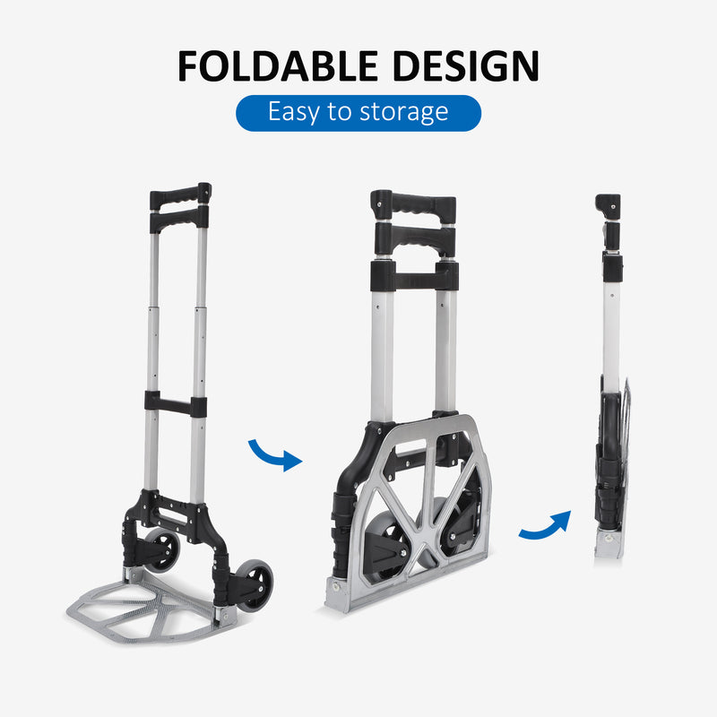 Folding Trolley Cart for Easy Home and Office Moving with Adjustable Handle Silver Tone