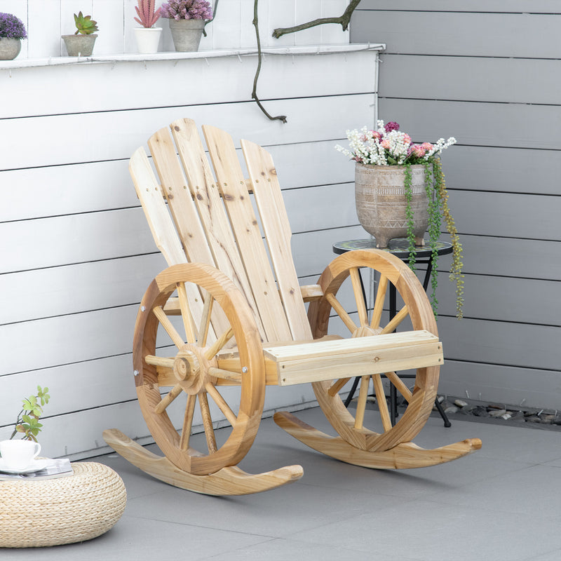 Natural Wooden Adirondack Rocking Chair Reclining Garden Armchair by Outsunny