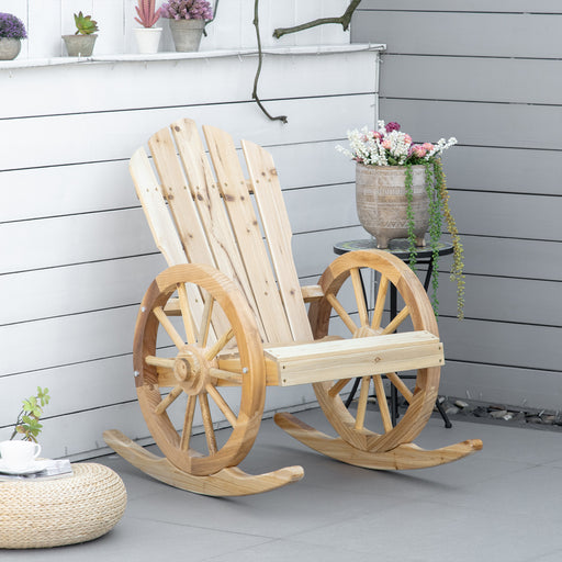 Natural Wooden Adirondack Rocking Chair Reclining Garden Armchair by Outsunny