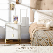 Set of 2 Two Drawer Bedside Chests with Ample Storage for Bedroom White and Gold