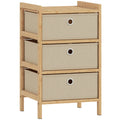 Slim Chest of Drawers for Small Bedroom Storage with Bamboo Frame and Fabric Drawers Natural AOSOM