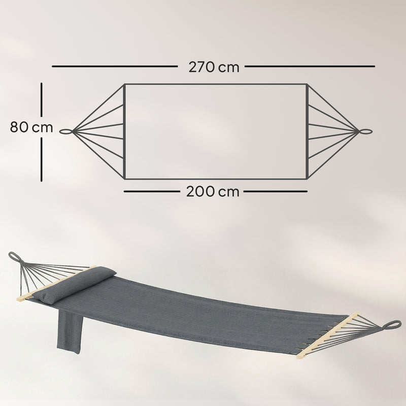 Garden Hammock with Headrest and Side Pocket for Outdoor Relaxation Dark Grey