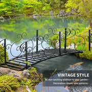 Outsunny 184cm Metal Arch Garden Garden Bridge, Safety Siderails, Arc Footbridge for Garden Creek, Stream, Pond, Black AOSOM
