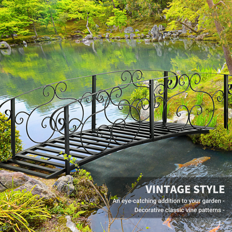 Outsunny 184cm Metal Arch Garden Garden Bridge, Safety Siderails, Arc Footbridge for Garden Creek, Stream, Pond, Black AOSOM