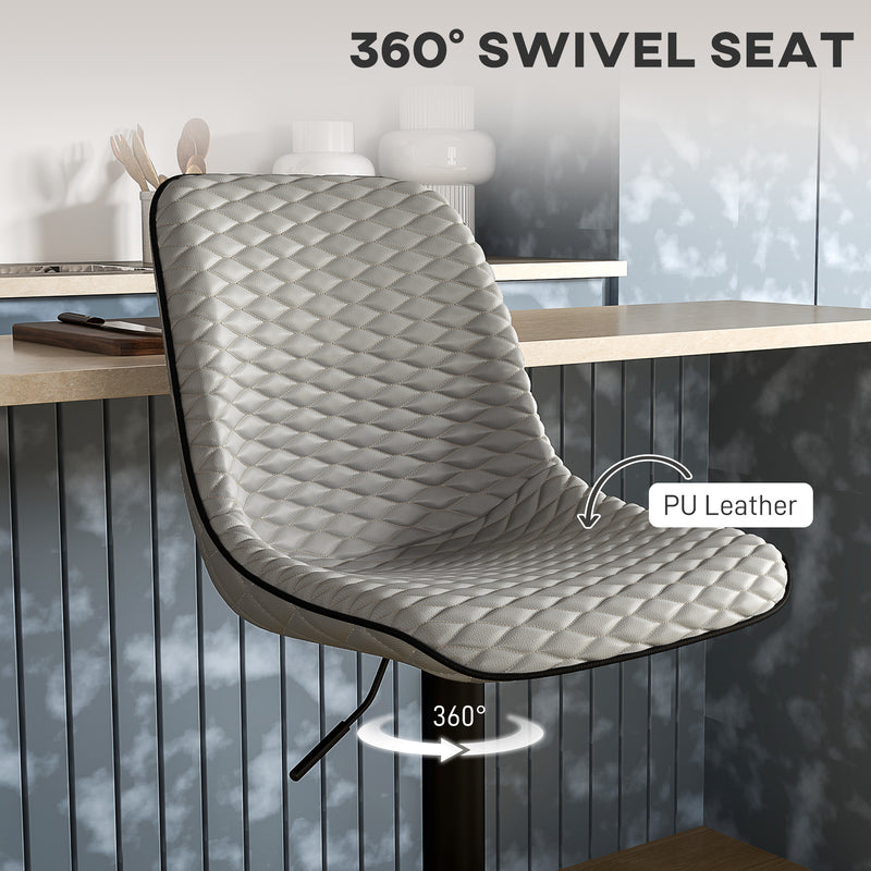 Set of Two Grey Faux Leather Bar Stools with Adjustable Height by HOMCOM