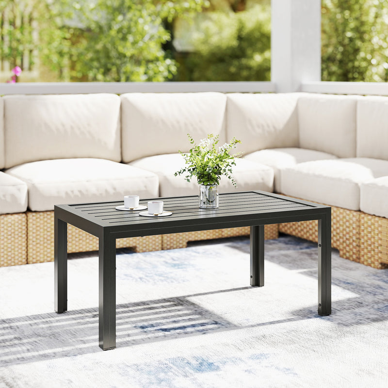 Garden Coffee Table with Quick-Dry Slatted Top for Outdoor Relaxing and Entertaining Grey Outsunny