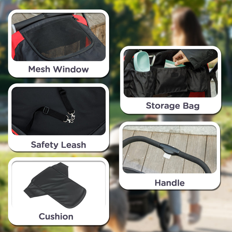 Easy Folding Pet Stroller for Large Dogs With Shock Absorb Frame and Safety Leashes by PawHut AOSOM