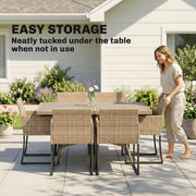 Rattan Garden Dining Set for 6 with Cushioned Chairs and Easy Clean Table Light Brown Outsunny