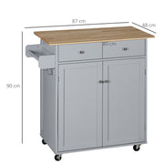 Wood Top Rolling Kitchen Island Cart with Drawers Shelves and Towel Rack Grey