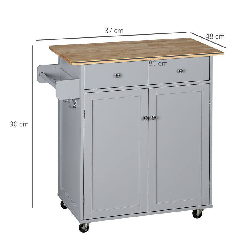 Wood Top Rolling Kitchen Island Cart with Drawers Shelves and Towel Rack Grey