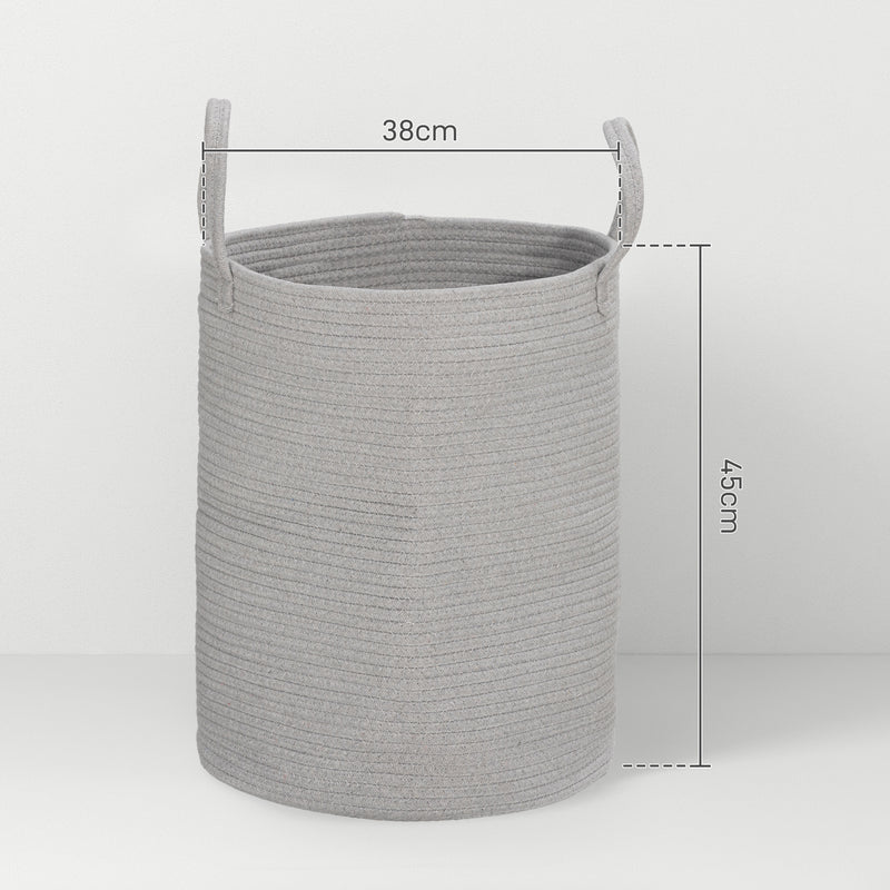 Cotton Rope Laundry Basket 36L With Easy Carry Handles For Clothes Storage, Grey