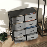Tall Chest of 8 Drawer Storage Unit with Fabric Bins for Bedroom or Hallway, Charcoal Grey