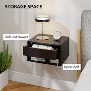Floating Bedside Tables Set of 2 with Drawer and Shelf Space Saving Storage Black AOSOM
