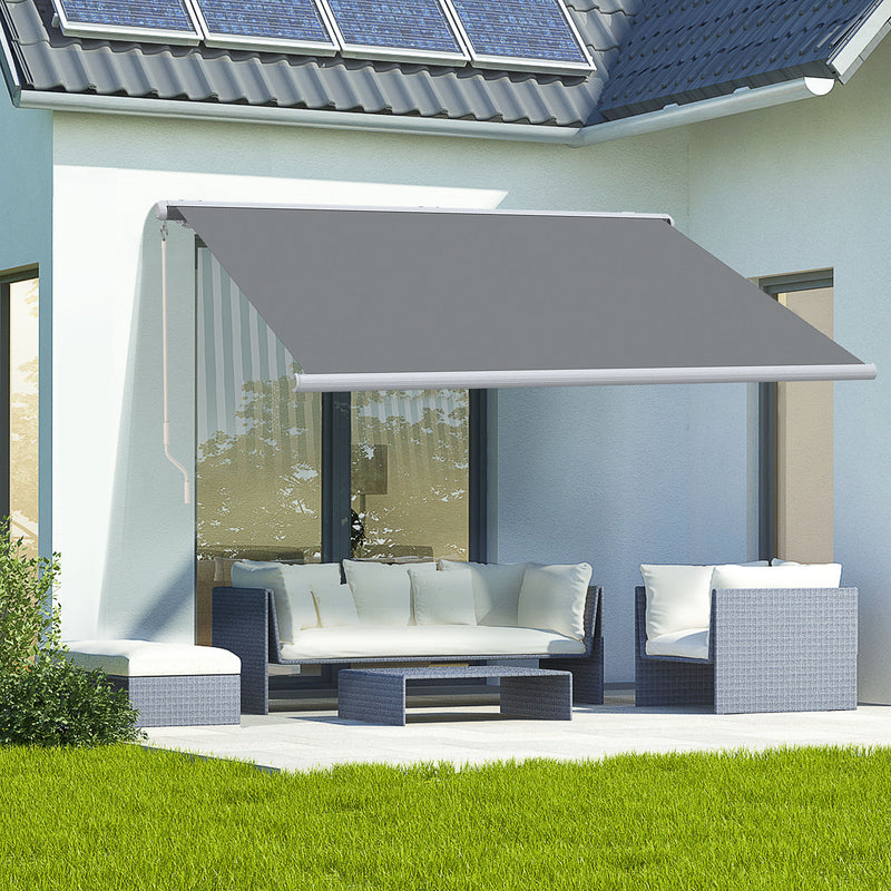 Grey 4x3m Retractable Electric Manual Awning With LED Lights And Remote For Patio