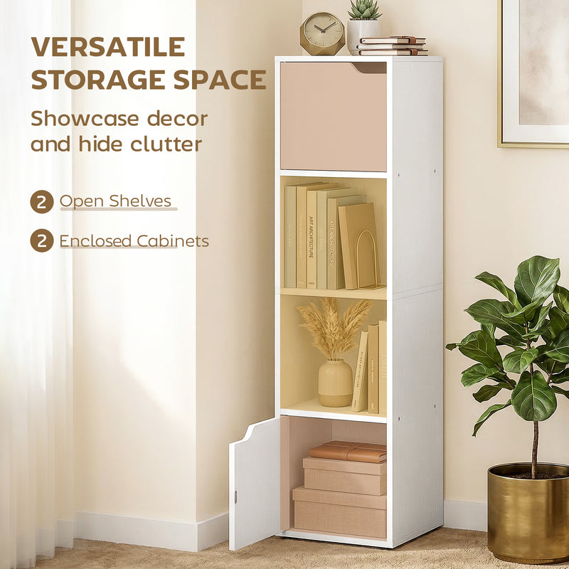 Slim Bookcase with Shelves and Cabinets for Small Spaces White