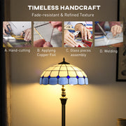 Tiffany Style Floor Lamp with Stained Glass Shade and Foot Switch for Living Room Blue
