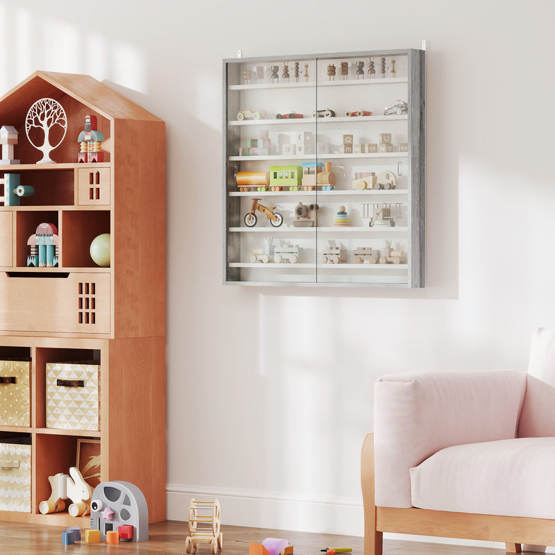 Graphite Wood Effect Display Cabinet with Glass Doors and Six Shelves
