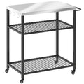 BBQ Prep Table with Stainless Steel Top and Storage Shelves for Outdoor Cooking Black Outsunny