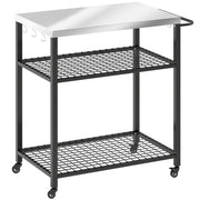 BBQ Prep Table with Stainless Steel Top and Storage Shelves for Outdoor Cooking Black Outsunny